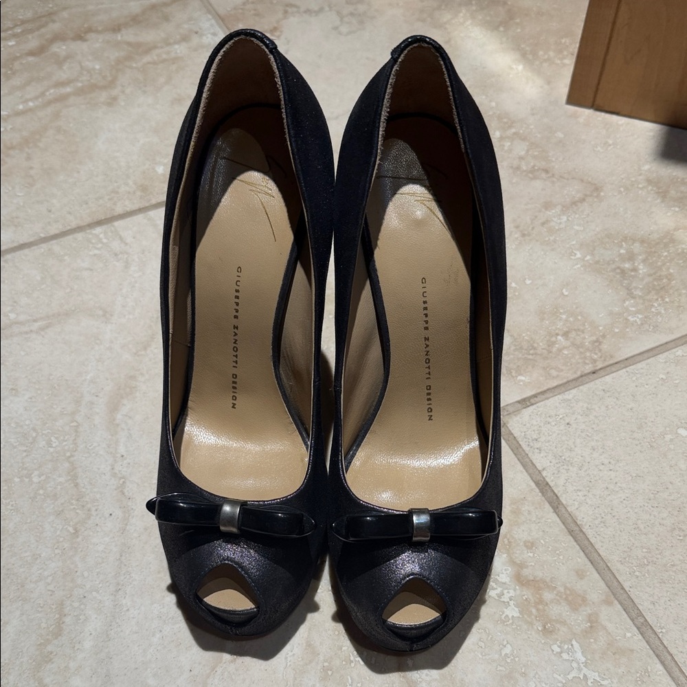 Giuseppe Zanotti black metallic matte platform Peep Toe Heels